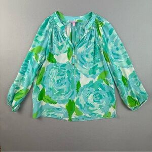 Lilly Pulitzer Blouse Women's XL First Impressions Elsa Silk Blouse Rose Print